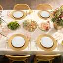 LYHLYA 13 Inch Gold Charger Plates, Round Reef Pattern, Plastic, Set of 12, for Dinner Plates, Wedding Decor, Table Setting (Round)