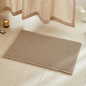 Waffle Bath Mat, Boho Bathroom Rugs Non Slip Washable Super Absorbent Quick Dry Farmhouse Bathroom Decor, 30"x20" Khaki