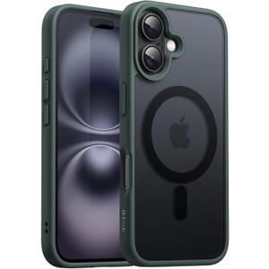 JETech Magnetic Case for iPhone 16 6.1-Inch Compatible with MagSafe, Translucent Matte Back Slim Shockproof Phone Cover (Dark Green)