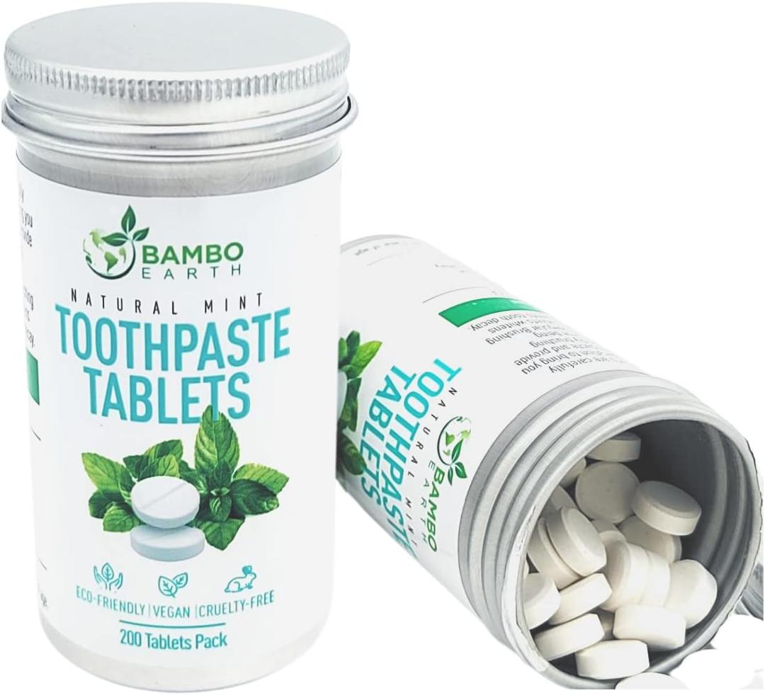 200 Pack Natural Toothpaste Tablet Bits - Chewable Mouthwash Whitening Bite Tablets for Teeth SLS & Fluoride Free Eco & Travel Friendly - Zero Waste Packaging - Mint & Activated Charcoal (Peppermint)