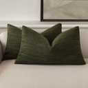 Foindtower Set of 2 Decorative Textured Burlap Linen Throw Pillow Covers Farmhouse Boho Lumbar Cushion Cover Solid Accent Pillowcase for Couch Sofa Bed Living Room Home Decor,1220 Inch,Dark Green