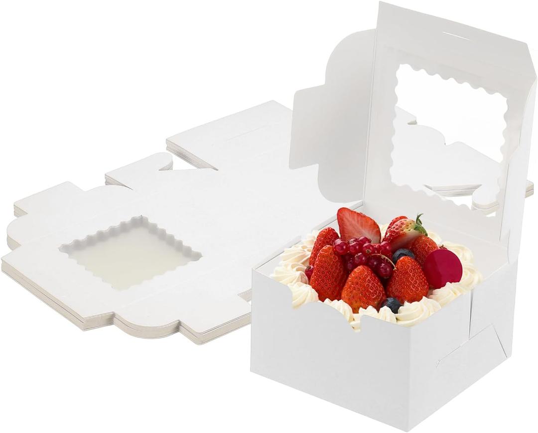 Uxcell 18 Pcs Cake Boxes with Window, 4 x 4 x 2.4 Inch Bakery Boxes with Base for Cupcakes Cookies Chocolate Candies Weddings Birthdays Party, White