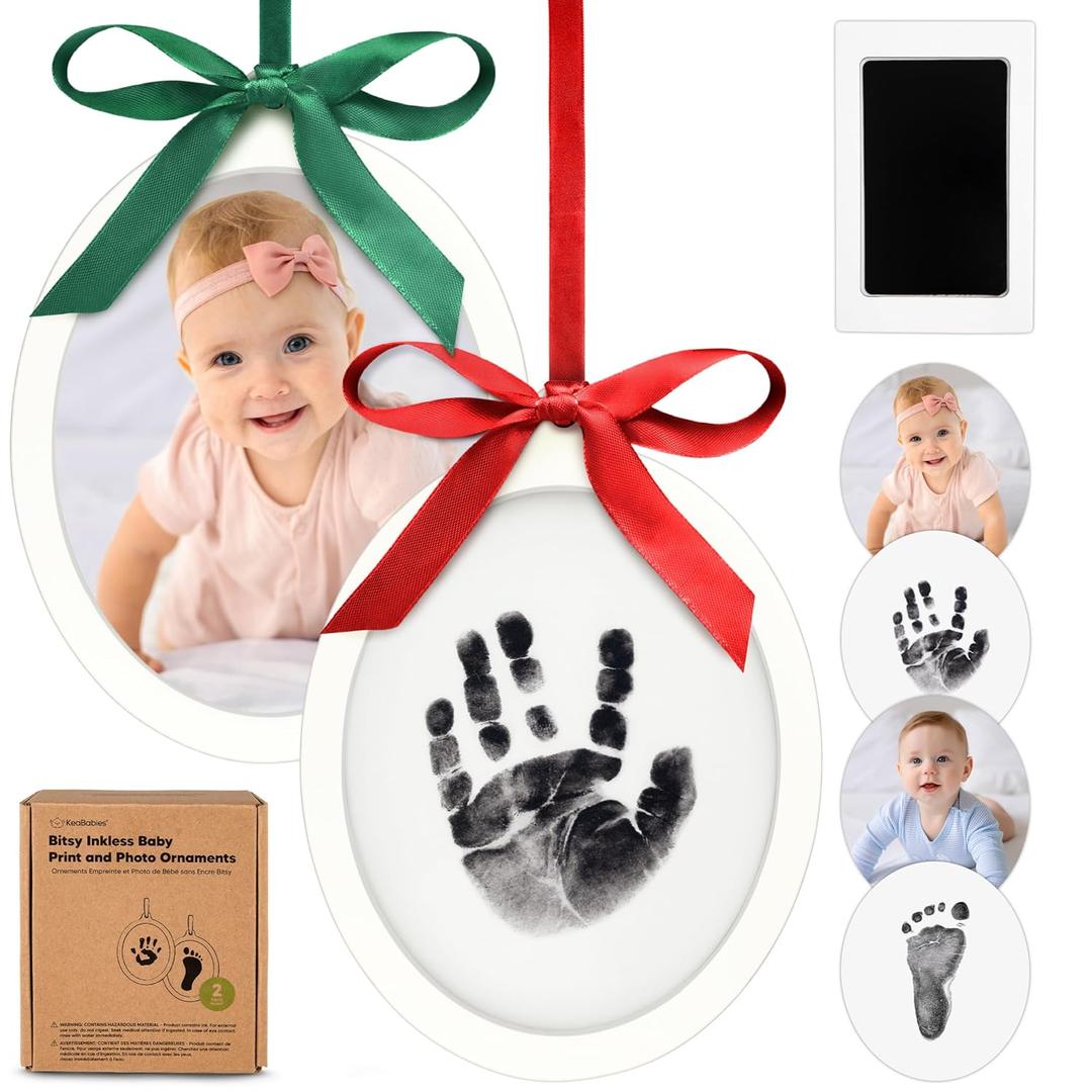 Inkless Baby Hand and Footprint Kit - Two-Sides Babys First Christmas Ornament Footprint Kit,Personalized Baby Gifts Photo Frame,Cute Newborn Keepsake for Nursery Decor,New Mom Gifts(Oval/Alpine White)
