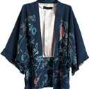 Women Kimono Cover Up Japanese Style Cardigan Floral Print 3/4 Sleeve Women Blouse Coat Casual Jacket (Medium)