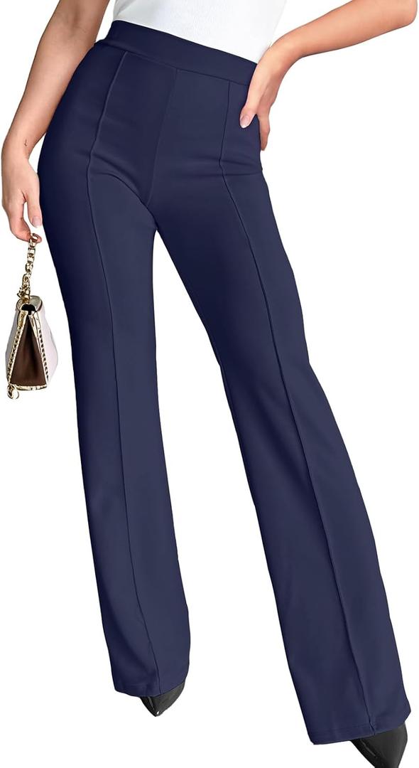 Agenlulu Wide Leg Dress Pants for Women Elastic High Waist Straight Leg Pants Business Casual Pull on Office Work Slacks (Medium, Navy)