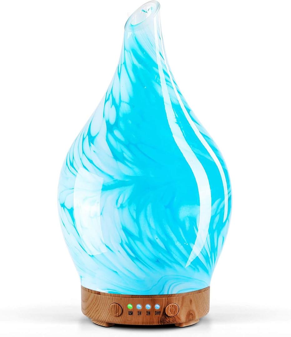 Porseme 150ml Essential Oil Diffuser Glass Color Changing Aroma Air Diffusers Aromatherapy Ultrasonic Cool Mist Humidifier 6 Running Hours Waterless Auto-Off for Sleeping Yoga Office Spa (Blue Wave)