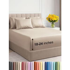 Extra Deep Cal King Sheet Set - 6 Piece Breathable & Cooling Sheets - Hotel Luxury Bed Sheets Set - Easy & Secure Fit - Soft, Wrinkle Free & Comfy Sheets Set - Wheat Sheet Set with Extra Deep Pockets