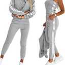 CHICME Women's Three Piece Outfits Striped Tape Patch Tank Tops Bomber Jacket with Sporty Pants Tracksuit Lounge Sets, XL