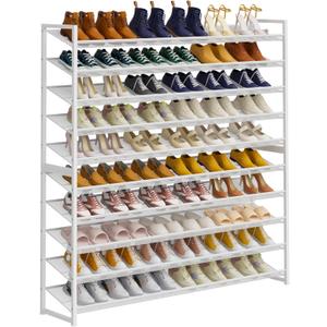 Large Shoe Rack 10 Tier Shoe Organizer, Heavy Duty Metal 5-Tier Stackable Shoe Storage Vertical Shoe Rack for Closet Front Door Entrance, Up to 62 Pairs, 44.8" W x 11.4" D x 71.2" H, White