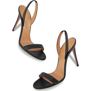 LEHOOR Women Slingback Stiletto Heels Dress Sandals Backless Strappy Heeled Sandal Open Round Toe Formal Sandals 4 Inch High Heel Elastic Ankle Strap Classy Evening Sandals for Wedding Party, Size 5.5M