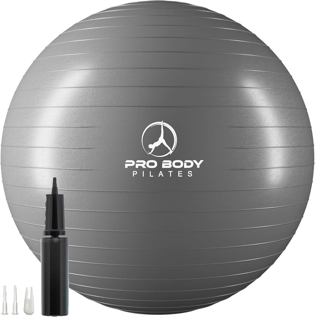 ProBody Pilates Exercise Ball - Multiple Sizes Gym Grade Balance Ball for Fitness, Yoga, Workout, Pregnancy & Physical Therapy (65 cm, Silver)
