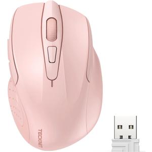 TECKNET Wireless Mouse, 2.4G Ergonomic Optical Mouse, Computer Mouse for Laptop, PC, Computer, Chromebook, Notebook, 6 Buttons, 24 Months Battery Life, 2600 DPI, 5 Adjustment Levels - Pink