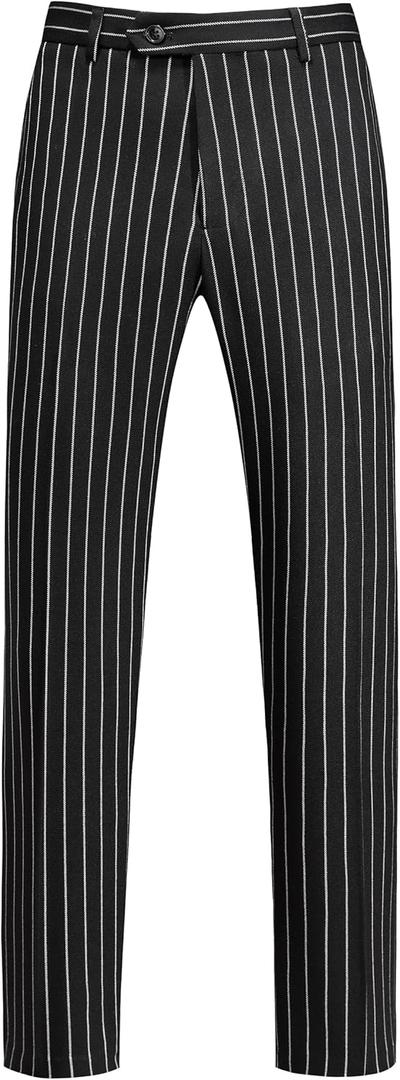 MOGU Mens Striped Slim Fit Dress Pants  Lightweight Flat Front Pinstripe Suit Trousers, Business Casual Slacks (Large, Black)