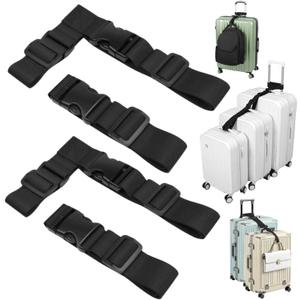 Sadnyy 4 Pack Luggage Straps for Suitcases, Adjustable Travel Belt to Add a Bag, Suitcase Connector Straps for Carry on Luggage Bungee Elastic Travel Accessories with Backpack Attachment (Basic Style)