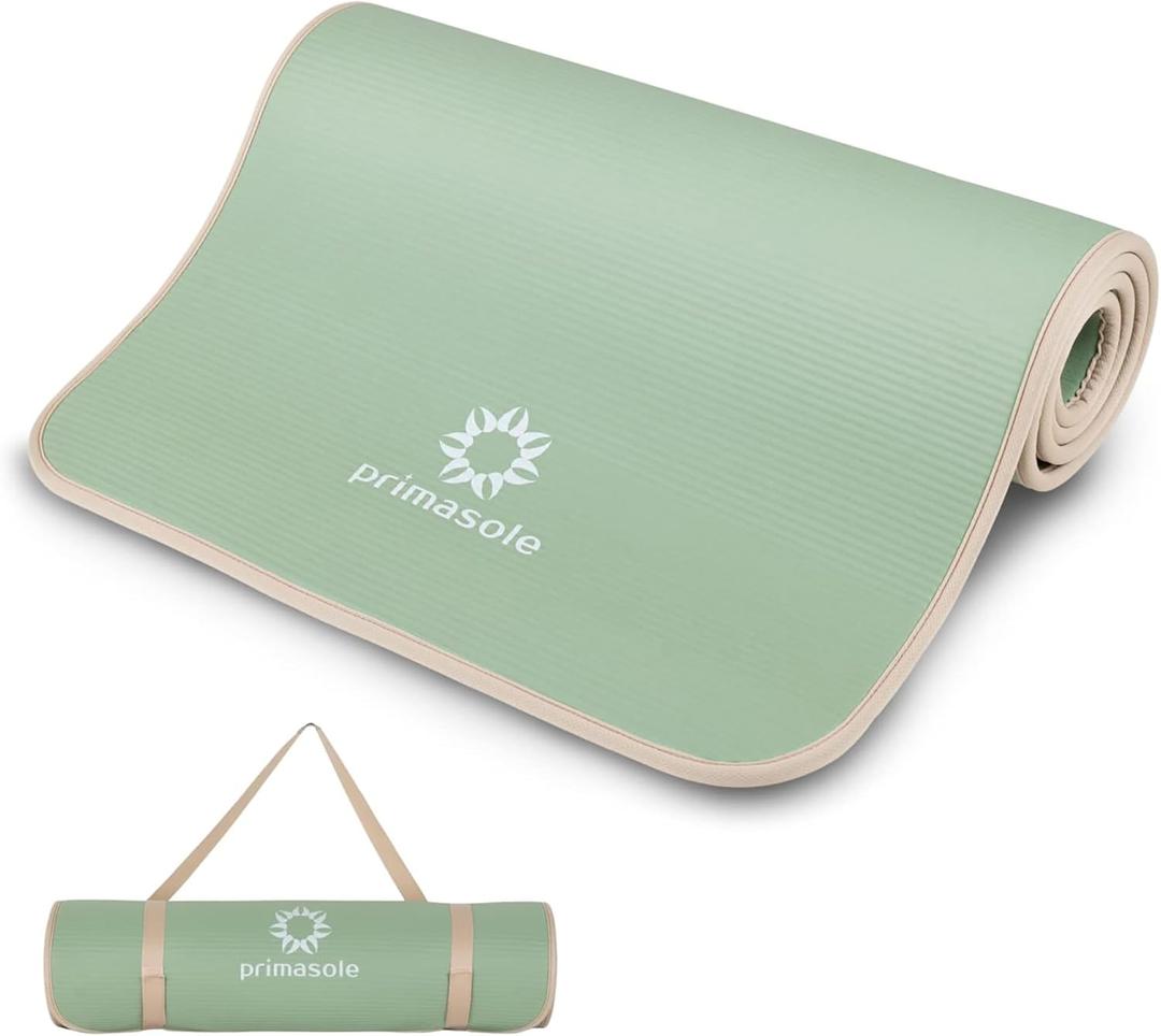 1/2-Inch Extra Thick NBR Yoga Mat with Enhanced Stability - Textured Design, Lightweight Mat with Carrying Strap & Case for Yoga, Pilates, Gym & Home Use (Multiple Colors) (Sage Green/Beige)
