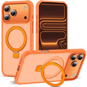 SKYLMW Compatible with iPhone 17 Pro Max Case with Invisible Magnetic O-Ring Stand Military-Grade Translucent Case for iPhone 17 ProMax 6.9" [Compatible with Mag-Safe][Great Grip Feeling],Orange
