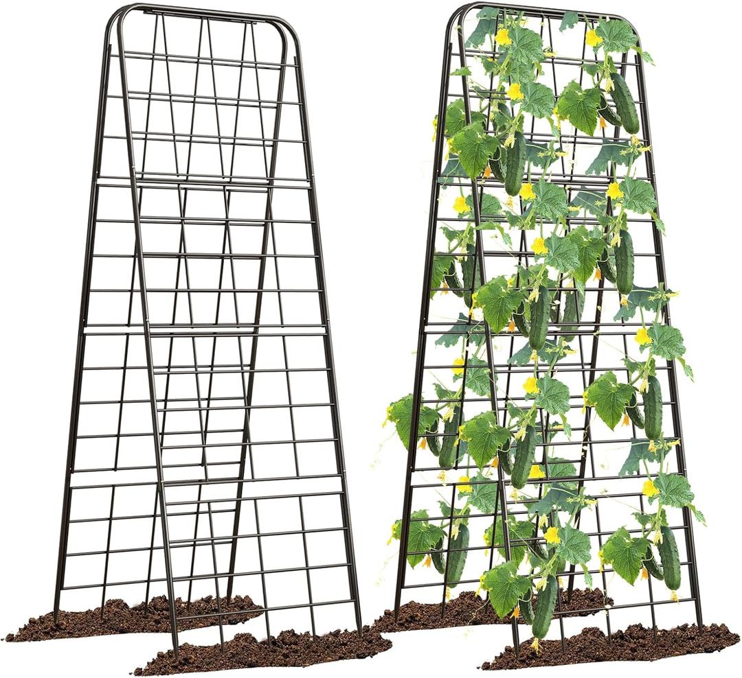 Heavy Duty 50"x17" Adjustable A-Frame Trellis for Climbing Plants  Rust-Proof Metal Garden Trellis with Dense Grid Design, Perfect for Raised Beds, Tomatoes, Cucumbers & Outdoor Vines (Black, 2 Pcs)