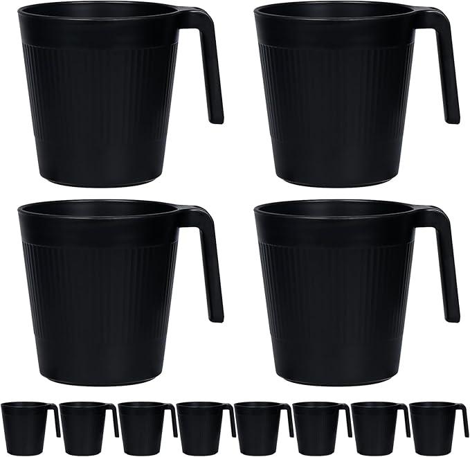 Ribbed Drinking Glasses Coffee Mugs Set of 8, Plastic Coffee Cups 16.9 OZ Unbreakable Tumblers with Handle, Reusable Drinking Cups for Camping/Dorm/RV