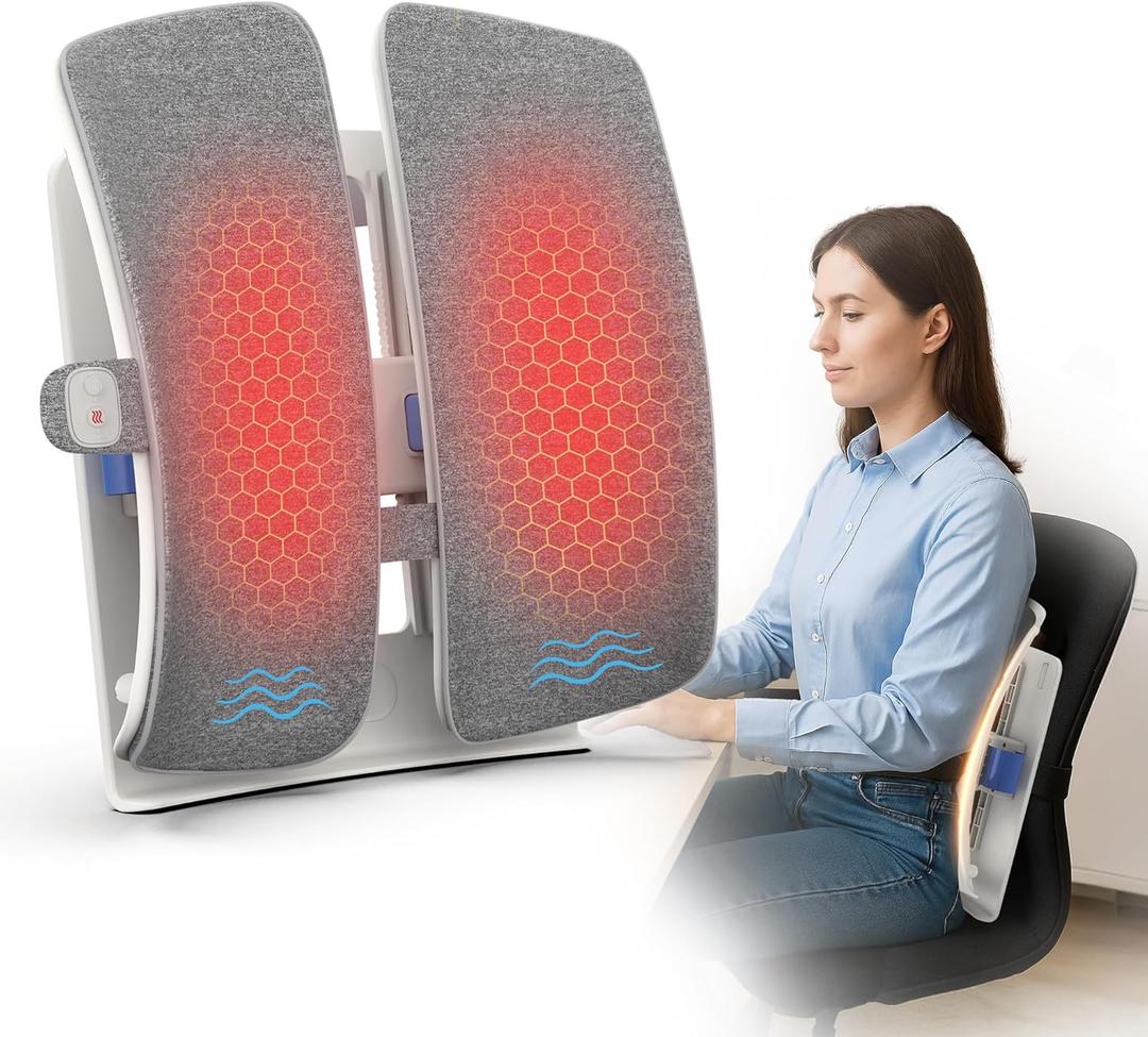 COMFIER Heated Lumbar Support Pillow with Vibration Massage, Back Support Cushion for Office Chair, Adjustable Height up to 18.1 in  Thoughtful Gifts for Mom Dad Women Men