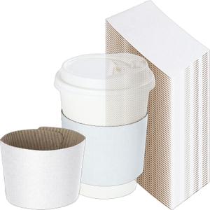 250 Pack White Coffee Sleeves For 10 to 20 oz. Cups (Cups Not Included), Disposable Corrugated Cardboard Paper Jacket, Hot Cold Drinks Holder, Chocolate Milk Tea Beverage Insulator, Hand Protection