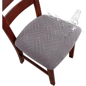 Genina Chair Seat Covers Waterproof Dining Room Chair Covers 4 Pack Stretch Seat Covers for Dinning Room Chair Protector Slipcover for Kitchen, Hotel (4, Pattern1-Light Gray)