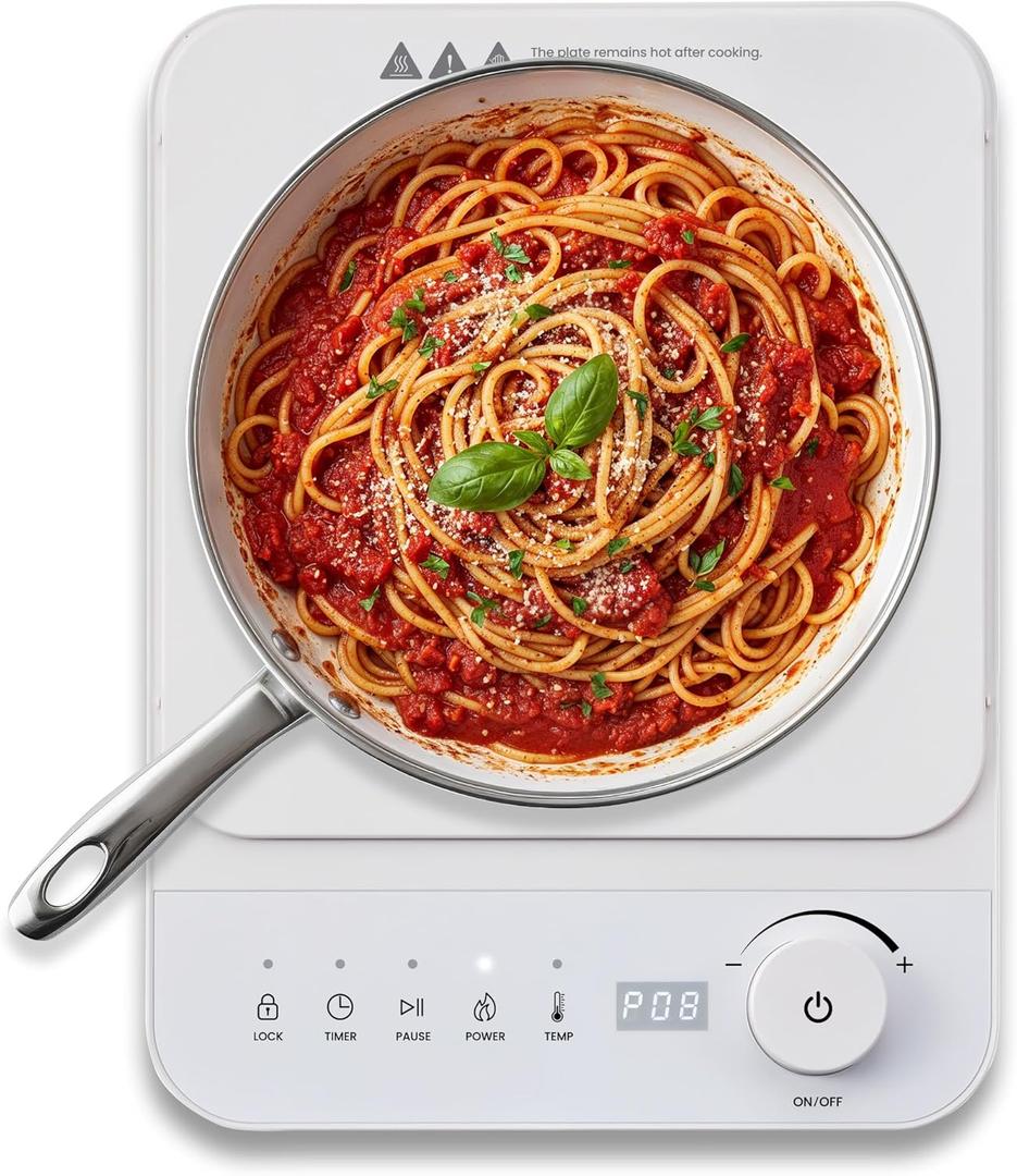 Elite Gourmet Slim Portable Induction Cooktop, 1500W Countertop Burner with 10 Power Levels & Temperature Control (140°F-465°F), Ultra-Slim 2" Design, Digital Touch Controls, Timer & Child Lock (White)