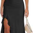 Caracilia Womens Summer Off The Shoulder Formal Bodycon Maxi Dresses High Slit Ruffle Hem Mesh Wedding Guest Cocktail Dress (Black, L)