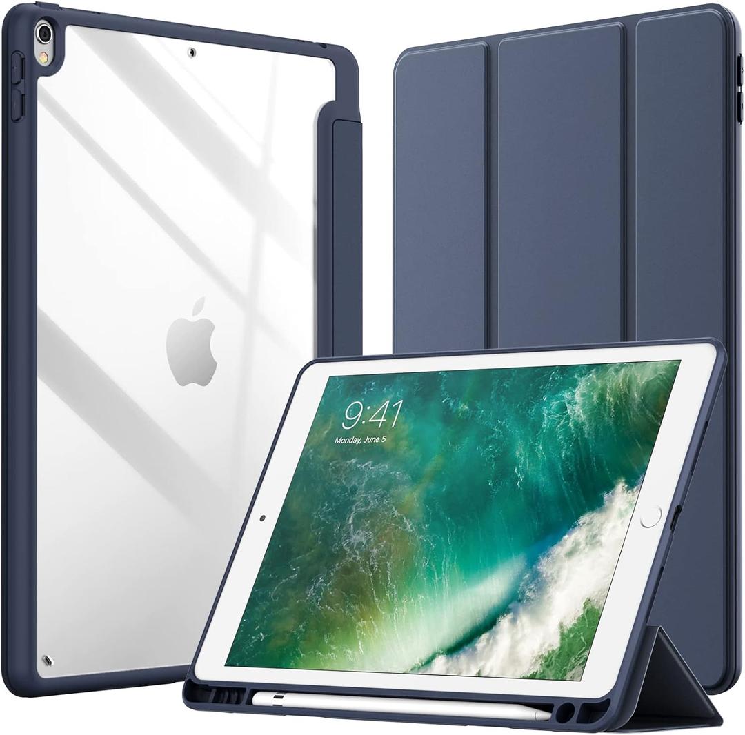 JETech Case for iPad Pro 10.5-Inch and iPad Air 3 (10.5-Inch 2019, 3rd Generation) with Pencil Holder, Clear Transparent Back Shell Slim Stand Shockproof Tablet Cover (Navy)