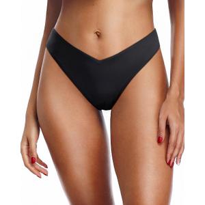 Zmart Women Cheeky Bikini Bottoms V Cut Swim Bottom High Cut Swimsuit Low Waist Low Rise Bathing Suit (X-Small, Black)