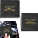 2 PCS Auto Registration & Insurance Holder Storage Bag, Leather Short Bifold Business Holder, Built-in Transparent Protection Bill Organizer, Universal for Cars Storage Parts (Black & Yellow)