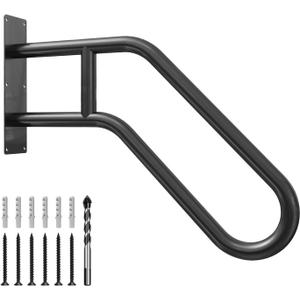 Handrails for Outdoor Steps Wall Mount, Stair Railings for 1-3 Steps, U-Shaped Staircase Handrail for Garage, Porch, Yard and Garden - Black, 1 Pack