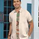 KYKU Hawaiian Shirt for Men: Tropical Summer Beach Short Sleeve Button Down Shirt with Pocket (Beige, S)