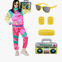 80s Costume Retro Tracksuit 90s Hip Hop Costumes Shell Suit Party Dress for Adult Women and Men's XL