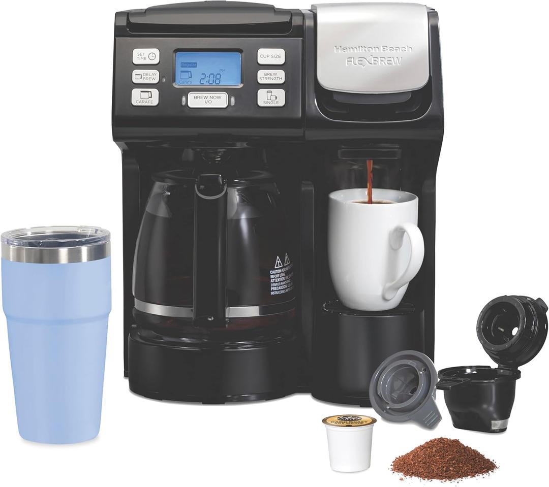 Hamilton Beach FlexBrew Trio 2-Way Coffee Maker, Compatible with K-Cup Pods or Grounds, Combo, Single Serve & Full 12c Pot, Black - Fast Brewing (49902) (Black, Fast Brewing, Removable Reservoir)