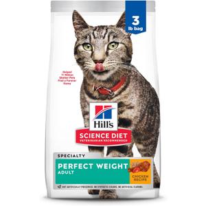 Hill's Science Diet Perfect Weight, Adult 1-6, Weight Management Support, Dry Cat Food, Chicken Recipe, 3 lb Bag
