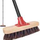 Deck Brush with Long Handle, 52'' Palmyra Bristle Scrub Broom for Boat, Patio, Garage, Concrete, Shower, Bathroom Cleaning, Outdoor Floor Scrubber (Wood)