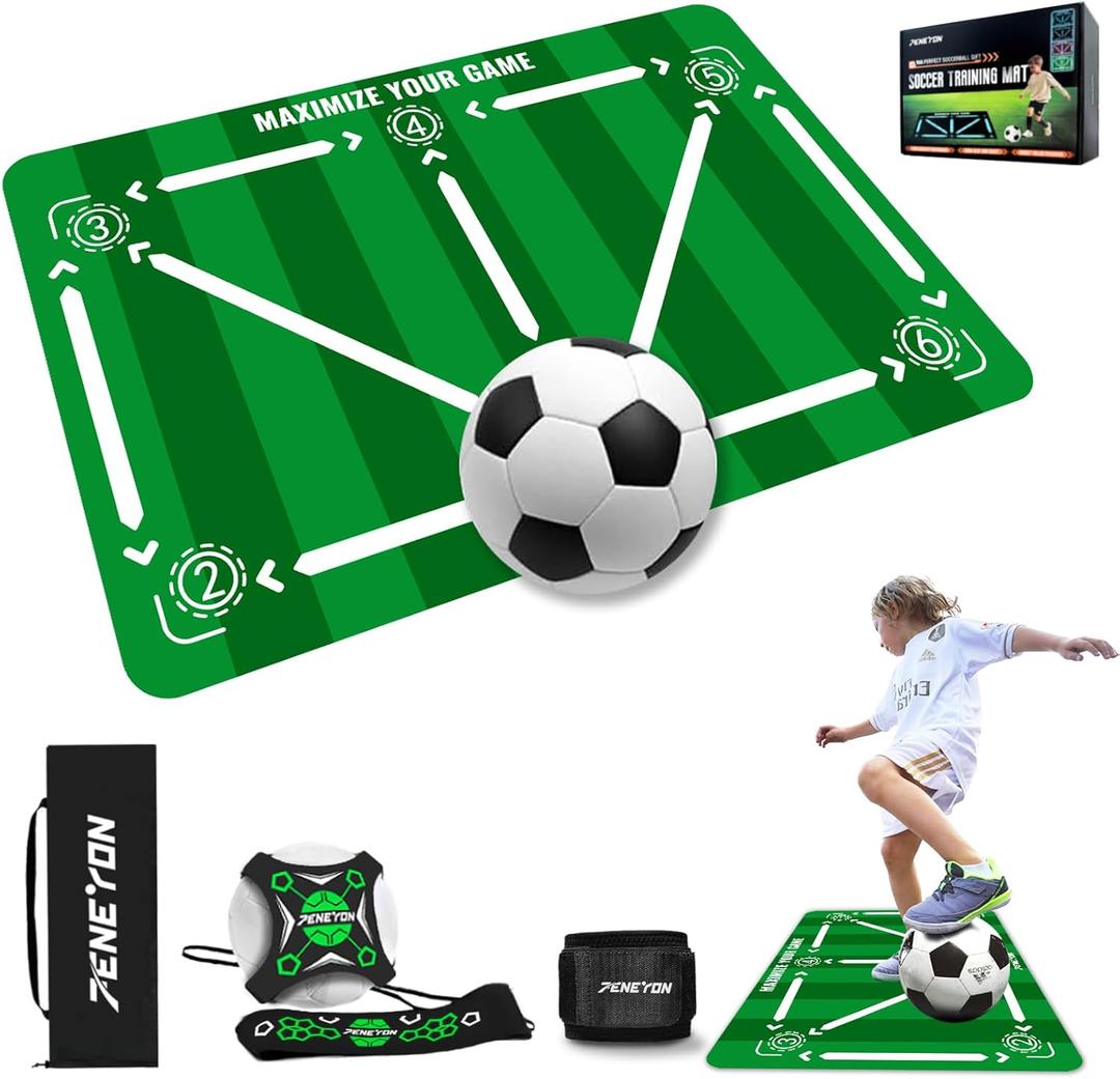 Soccer Training Equipment, Soccer Training Mat Improve Strength, Agility and Coordination, Anti-Slip Silent Absorption Soccer Footwork Training Mat, Soccer Trainer for Indoor/Outdoor Drills