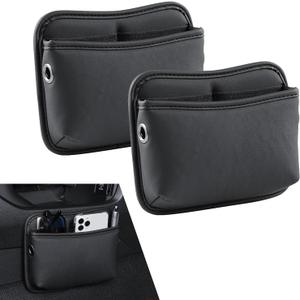 2 PCS Car Seat Side Pocket Organizer, PU Leather Mini Storage Pocket for Car Seats, Doors, Consoles, Dashboard, Vehicle Gap Filler Organizer for Phone, Keys, Sunglass, Wallet (Black)
