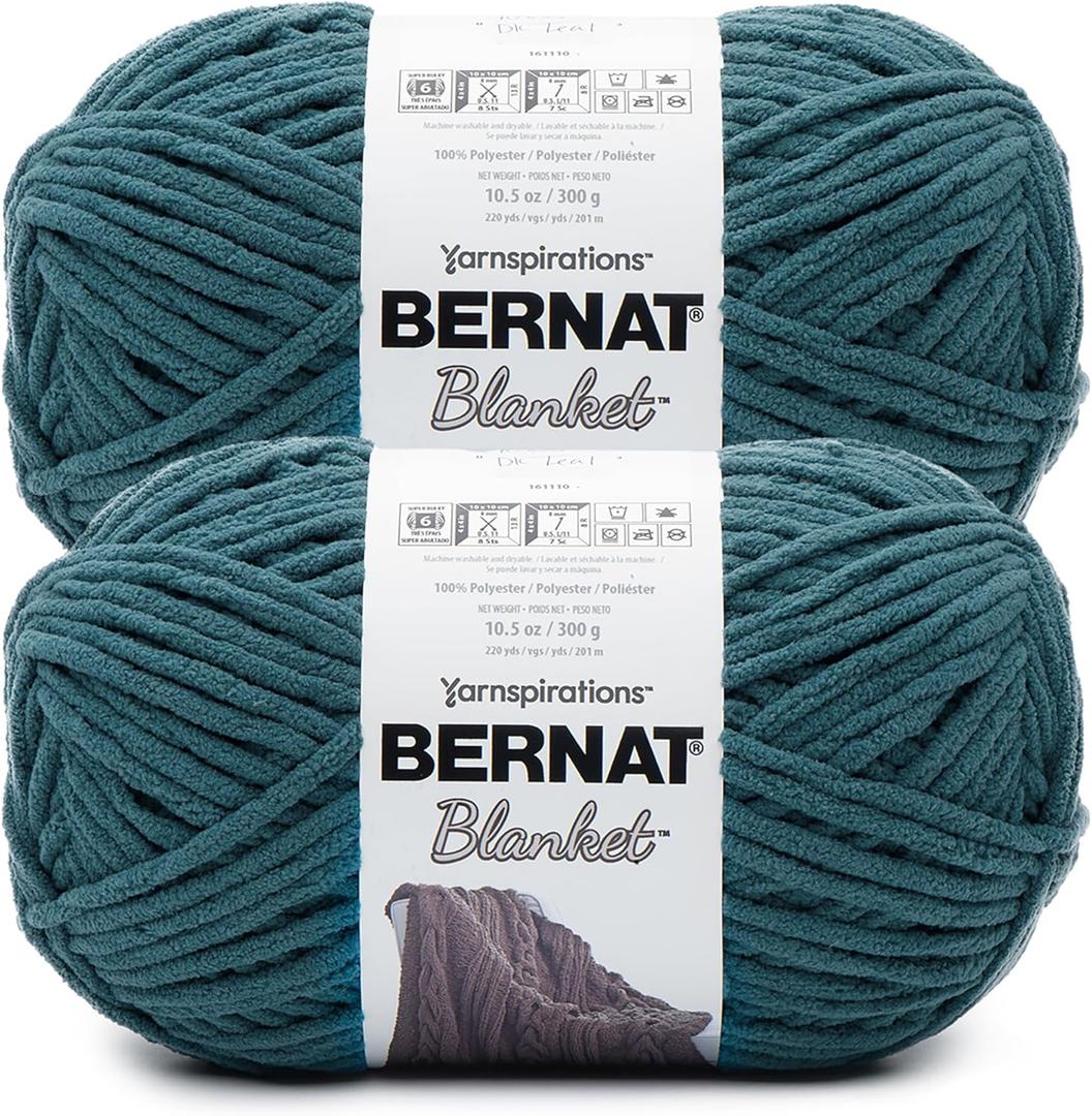 Bernat Blanket BB Dark Teal Yarn - 2 Pack of 300g/10.5 oz - 100% Polyester - #6 Super Bulky - 220 Yards - Knitting/Crochet