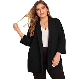 Women's Plus Size Long Sleeve Blazer Casual Open Front Cardigan Jacket Black 3XL