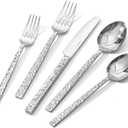 KINGSTONE 60 Pcs Hammered Silverware Set for 12, 18/10 Stainless Steel Heavy Duty Flatware Set, Tableware Cutlery Utensil Sets for Home Restaurant Dishwasher Safe