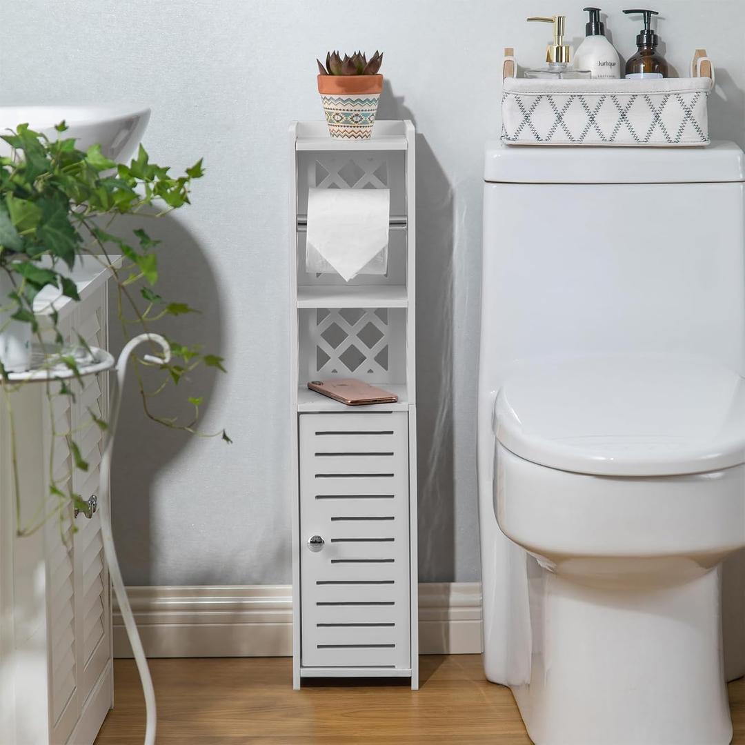 Toilet Paper Storage: Toilet Paper Holder Stand with Roller for Small Space,White (30''H pro rod(fit Mega Roll))