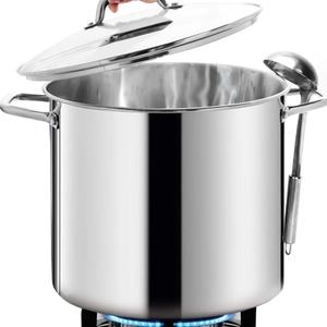 HOMICHEF LARGE STOCK POT 24 Quart With Lid - Nickel Free Stainless Steel Cookware Stockpot 24 Quart - Healthy Cookware Polished Stockpots - Heavy Duty Induction Pot Soup Pot With Lid (Big 24 Quart, Mirror Polished Stainless Steel)