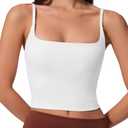 AugIris Womens Scoop Neck Longline Sports Bra U Back Adjustable Strap Double Lined Workout Crop Tank Top with Built in Pads White