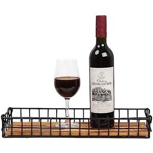 ExoLiry Rustic Torched Brown Wood Serving Tray Industrial Metal Wire Frame Handles Mesh Basket Rectangular Wooden Display Box Tabletop Kitchen Living Room Breakfast Party Office Supplies Decors