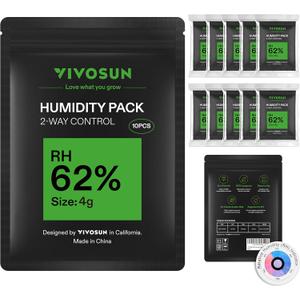 VIVOSUN 62% RH Two-Way Humidity Control Packs, Size 4 g, 10 Packs for Storing 1/2 oz, Moisture Balancer with RH Indicator Card for Food & Herb Storage
