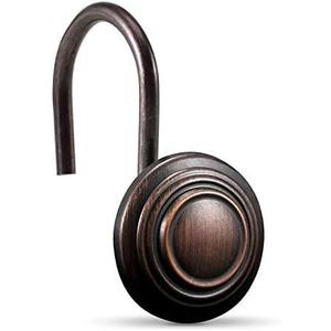 CHICTIE Bronze Shower Curtain Hooks - Oil Rubbed,Set of 12 Circle Decorative Shower Curtain Rings,Metal Rustproof Shower Curtain Hooks for Bathroom(Oil-Rubbed Bronze)