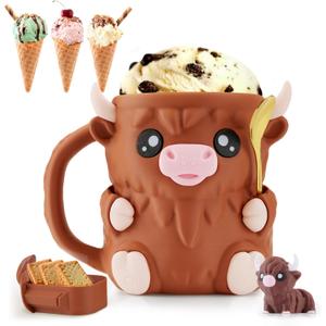Highland Cow Ice Cream Holder - (with Free Spoon) Non-Slip Melting Preventer Compatible with Ben and Jerry Ice Cream Holder, Multi Functional Pen Holder & Highland Cow Flowerpot (Brown) Highland Cow Ice Cream Holder - (with Free Spoon) Non-Slip Melting Preventer Compatible with Ben and Jerry Ice Cream Holder, Multi Functional Pen Holder & Highland Cow Flowerpot (Brown)