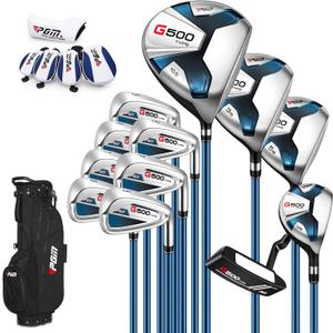 PGM G500 Mens Complete Golf Club Set Titanium Driver, Draw-Biased Hybrid, High-Strength Irons, Forgiving Putter, Stand Bag with 5 Headcovers, [Right Hand][Length: Standard]