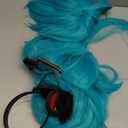 Wig Cap + 4Pcs 47inch Long Green Cosplay Wig with Headphone and Hair Accessories Teal Straight Synthetic Anime Wigs with Double Ponytail for Women Costume Green Wigs for Halloween Costume Outfit